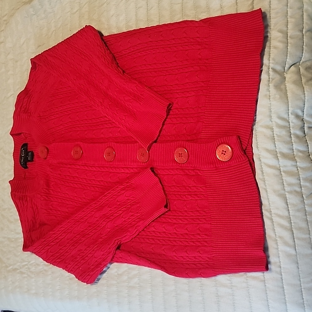 Red cardigan